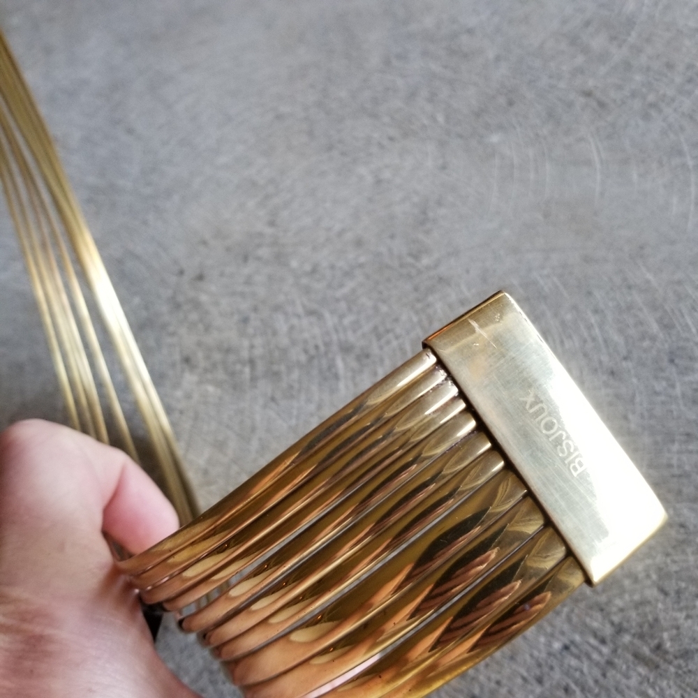 Solid Brass Statement Collar Tribal Necklace Used… - image 2